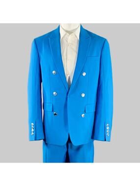 BURBERRY SS23 Size 40 Blue Wool Peak Lapel Double Breasted Suit